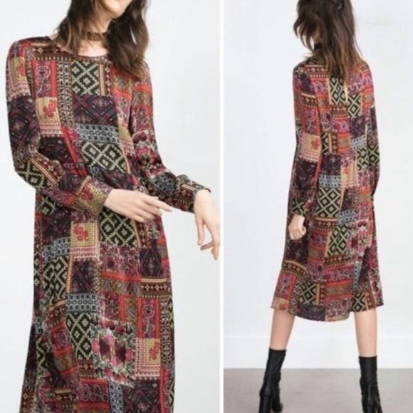 Zara Woman Patchwork Print Maxi Dress Size XS - Picture 2 of 5